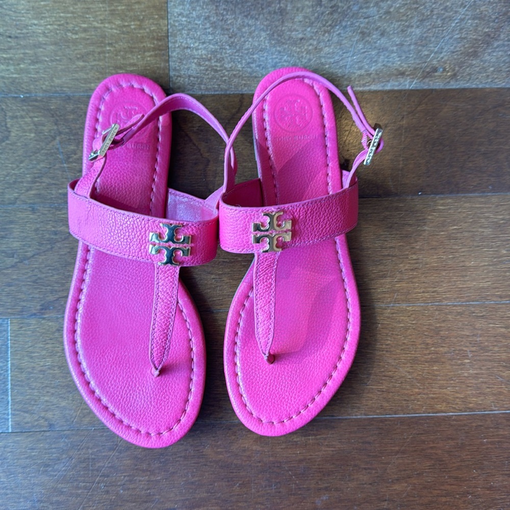 Tory Burch Laura Flat Pink Sandals Size 7